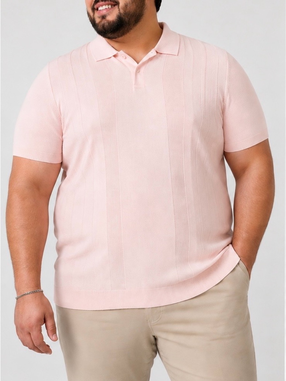 Men's Short-Sleeve Polo in Pale Pink — Modern Knit